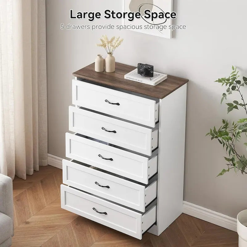 Brown/White 6-Drawer Wood Dresser, Bronze Handles, 1-Person Assembly