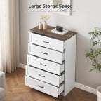 Brown/White 6-Drawer Wood Dresser, Bronze Handles, 1-Person Assembly