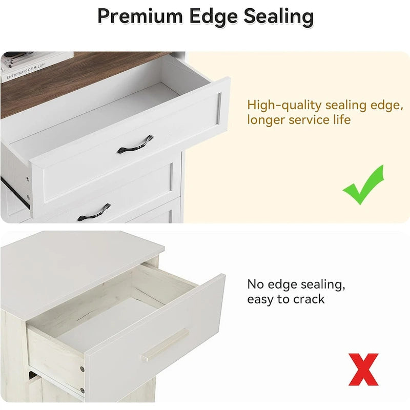 Brown/White 6-Drawer Wood Dresser, Bronze Handles, 1-Person Assembly