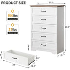 Brown/White 6-Drawer Wood Dresser, Bronze Handles, 1-Person Assembly