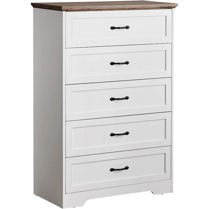 Brown/White 6-Drawer Wood Dresser, Bronze Handles, 1-Person Assembly