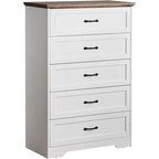 Brown/White 6-Drawer Wood Dresser, Bronze Handles, 1-Person Assembly