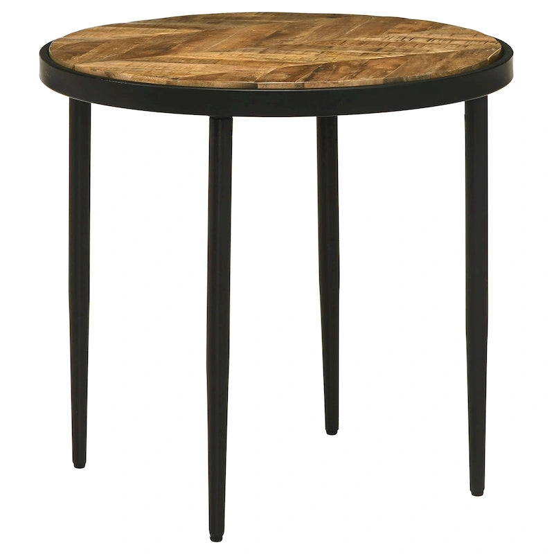 Natural Mango & Black Round Wood Top Side Table, 1-Person Use