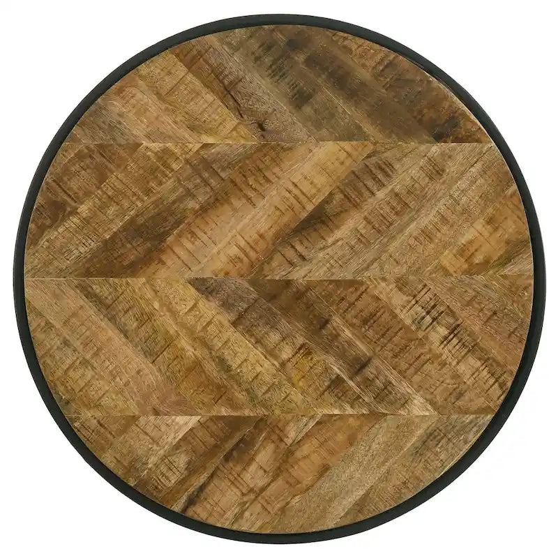 Natural Mango & Black Round Wood Top Side Table, 1-Person Use