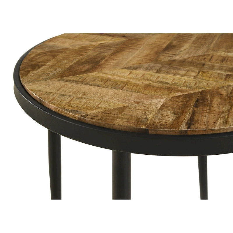 Natural Mango & Black Round Wood Top Side Table, 1-Person Use