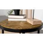Natural Mango & Black Round Wood Top Side Table, 1-Person Use