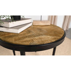 Natural Mango & Black Round Wood Top Side Table, 1-Person Use