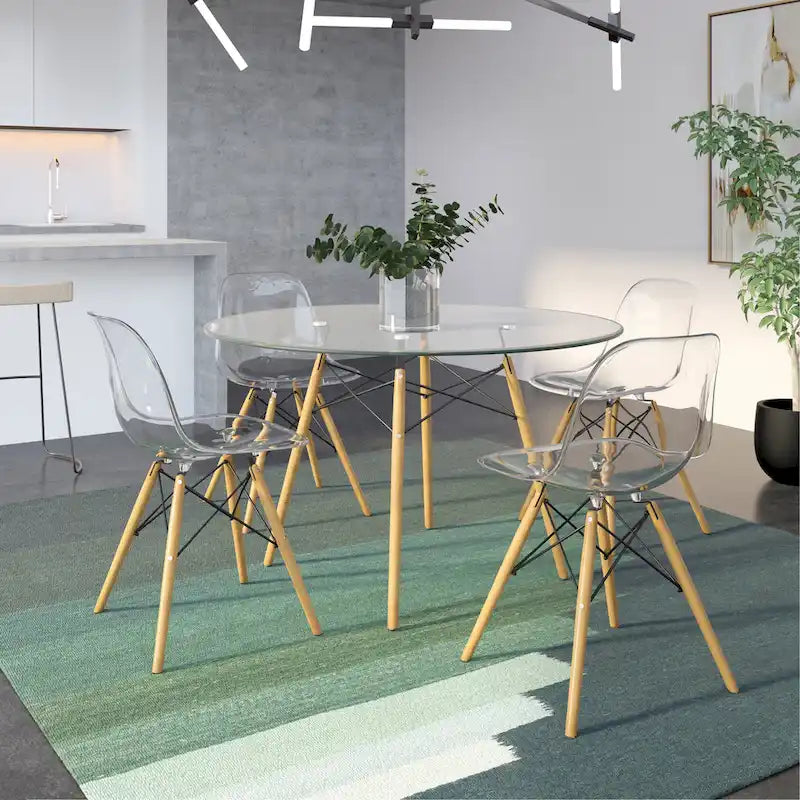 Clear / Black / White MDF Round Dining Table for 4 – Mid-Century Style