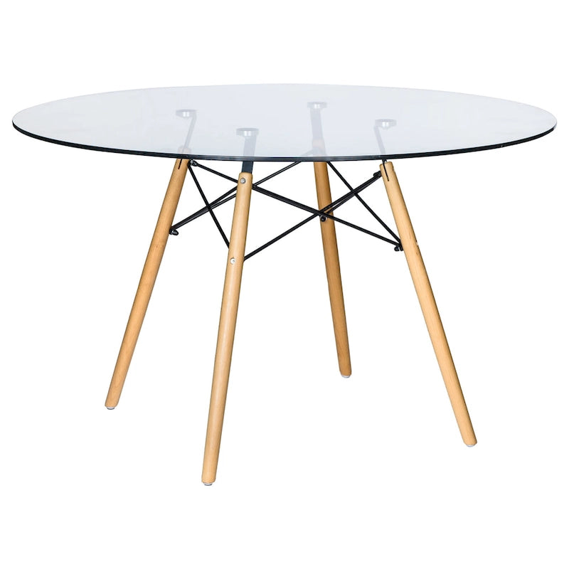 Clear / Black / White MDF Round Dining Table for 4 – Mid-Century Style