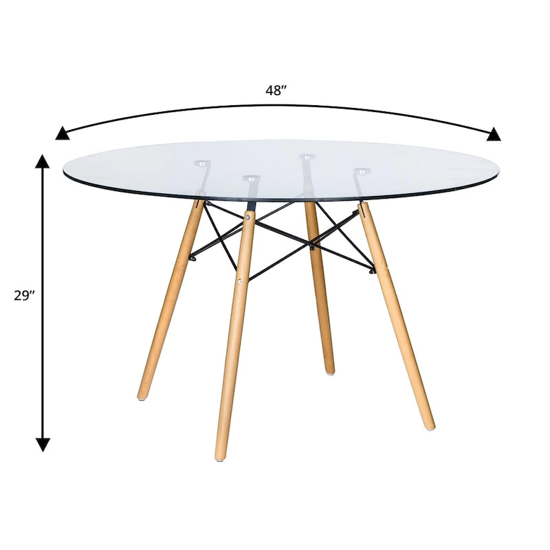 Clear / Black / White MDF Round Dining Table for 4 – Mid-Century Style