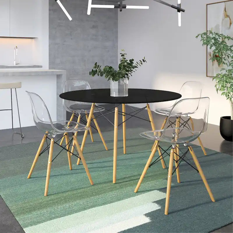 Clear / Black / White MDF Round Dining Table for 4 – Mid-Century Style