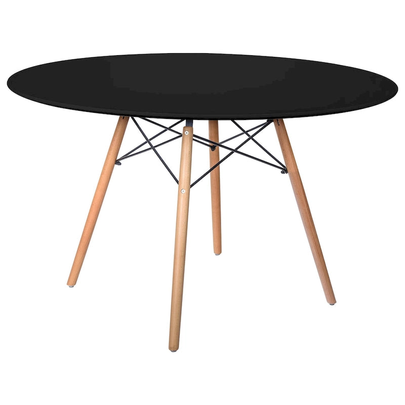 Clear / Black / White MDF Round Dining Table for 4 – Mid-Century Style