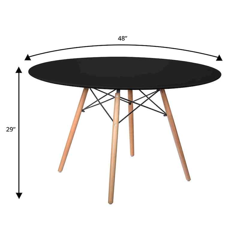 Clear / Black / White MDF Round Dining Table for 4 – Mid-Century Style