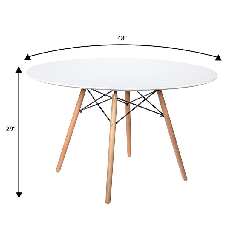 Clear / Black / White MDF Round Dining Table for 4 – Mid-Century Style