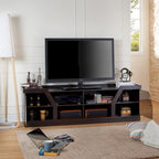 Espresso 71" Wide Entertainment Center with Glass Doors, Open Shelves – 1 Person Assembly