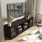 Espresso 71" Wide Entertainment Center with Glass Doors, Open Shelves – 1 Person Assembly