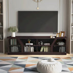Espresso 71" Wide Entertainment Center with Glass Doors, Open Shelves – 1 Person Assembly