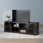 Espresso 71" Wide Entertainment Center with Glass Doors, Open Shelves – 1 Person Assembly