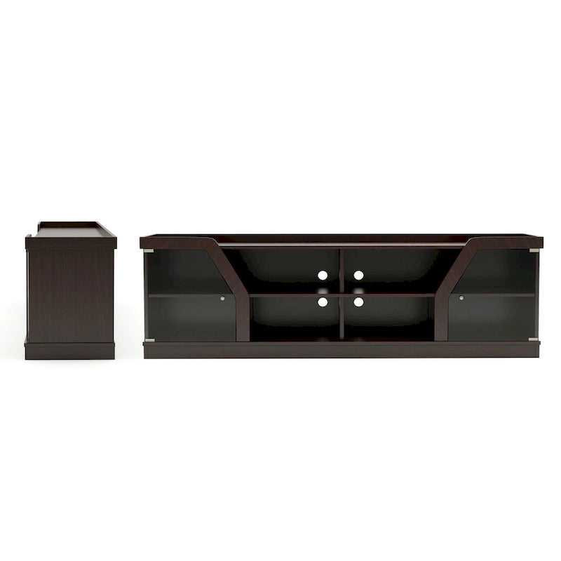 Espresso 71" Wide Entertainment Center with Glass Doors, Open Shelves – 1 Person Assembly