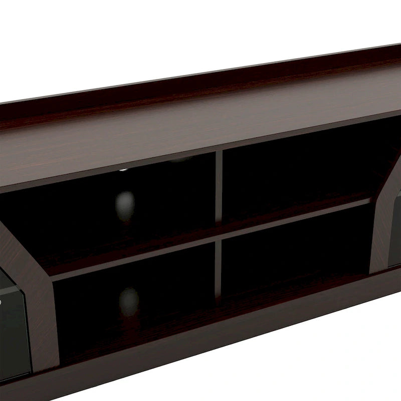 Espresso 71" Wide Entertainment Center with Glass Doors, Open Shelves – 1 Person Assembly