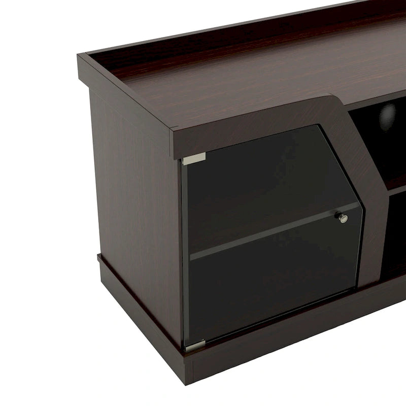 Espresso 71" Wide Entertainment Center with Glass Doors, Open Shelves – 1 Person Assembly