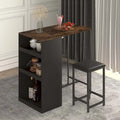 Black Bar Table Set with 2 Stools, 3-Shelf Storage, Counter Height, Seats 2