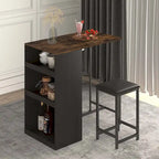 Black Bar Table Set with 2 Stools, 3-Shelf Storage, Counter Height, Seats 2