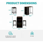 Black Bar Table Set with 2 Stools, 3-Shelf Storage, Counter Height, Seats 2