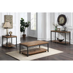 Warm Honey Brown Industrial Coffee Table with Casters, Metal & Wood