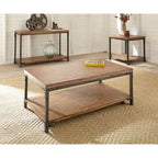 Warm Honey Brown Industrial Coffee Table with Casters, Metal & Wood
