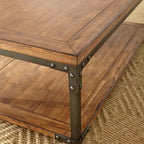Warm Honey Brown Industrial Coffee Table with Casters, Metal & Wood