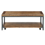 Warm Honey Brown Industrial Coffee Table with Casters, Metal & Wood