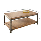 Warm Honey Brown Industrial Coffee Table with Casters, Metal & Wood