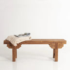 Natural Wood Carved Bench, Single Seat