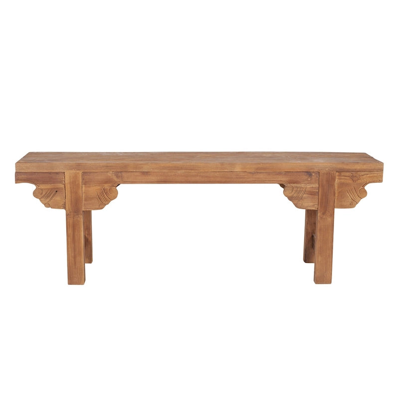 Natural Wood Carved Bench, Single Seat