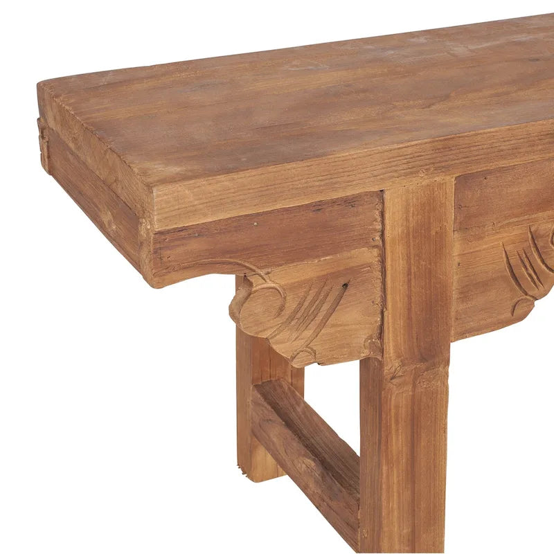 Natural Wood Carved Bench, Single Seat