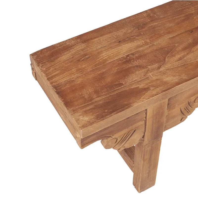 Natural Wood Carved Bench, Single Seat