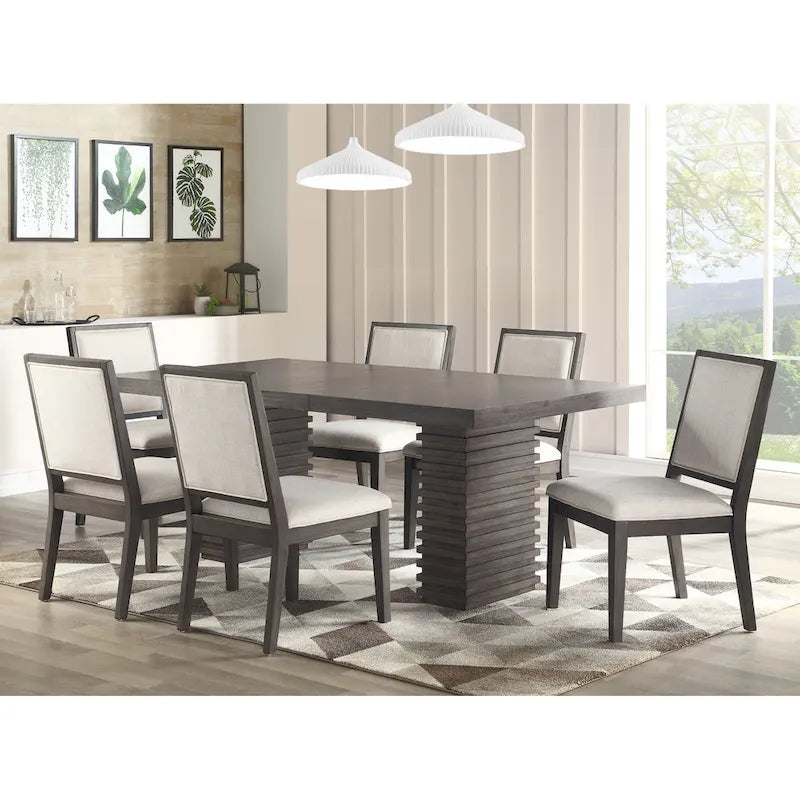 Grey-Brown Contemporary Wooden Dining Table, Double Pedestal, Seats 6