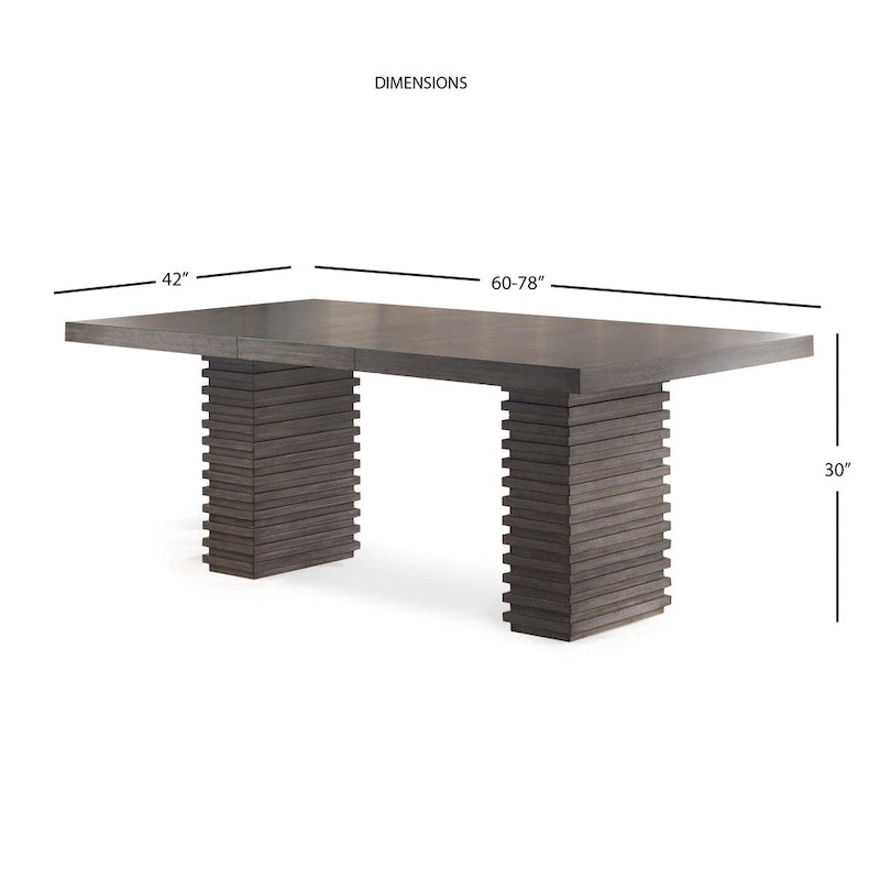 Grey-Brown Contemporary Wooden Dining Table, Double Pedestal, Seats 6
