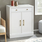 White Modern Farmhouse 1-Drawer 2-Door Storage Cabinet, 2-Person Assembly