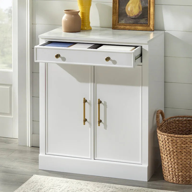 White Modern Farmhouse 1-Drawer 2-Door Storage Cabinet, 2-Person Assembly