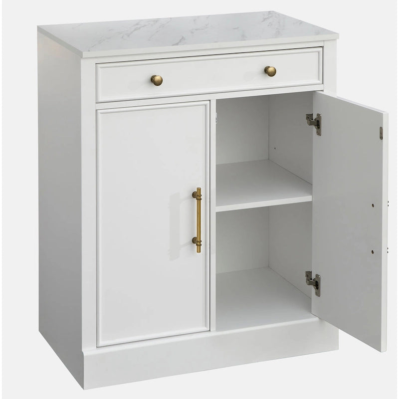 White Modern Farmhouse 1-Drawer 2-Door Storage Cabinet, 2-Person Assembly