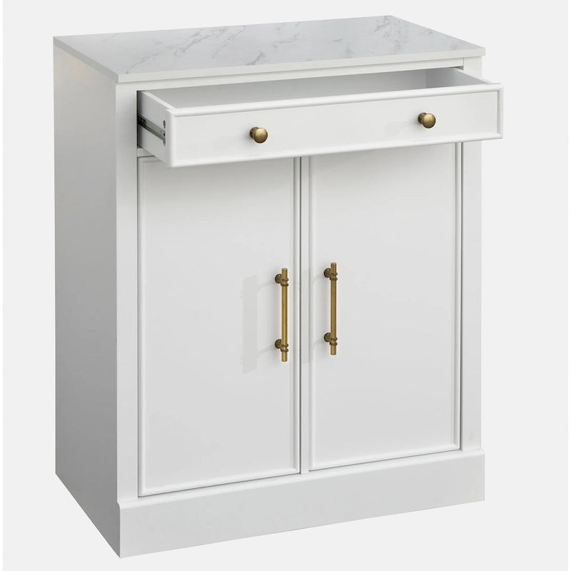 White Modern Farmhouse 1-Drawer 2-Door Storage Cabinet, 2-Person Assembly