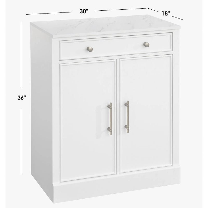 White Modern Farmhouse 1-Drawer 2-Door Storage Cabinet, 2-Person Assembly