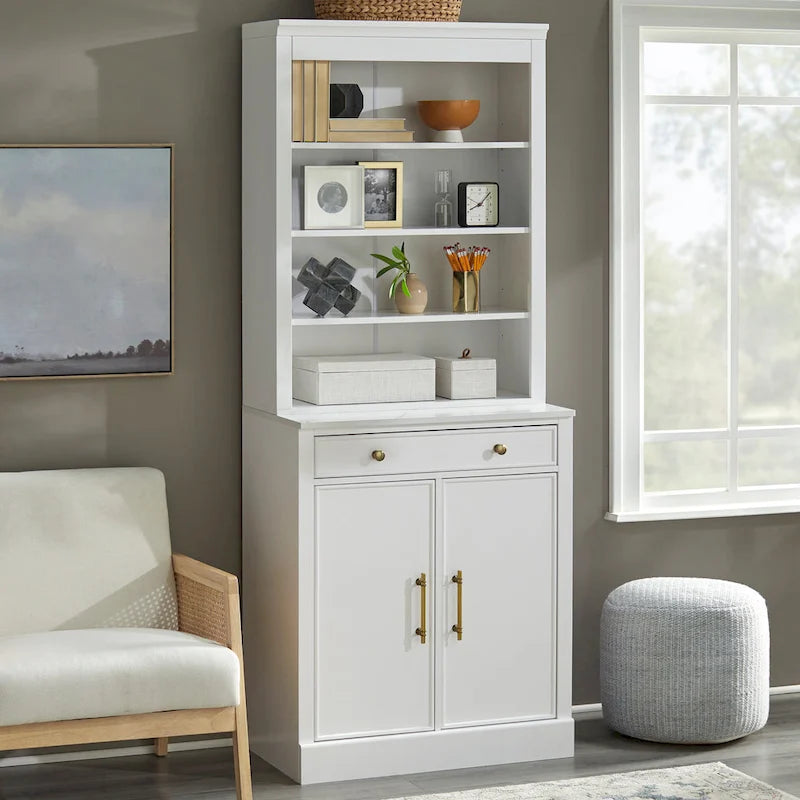 White Modern Farmhouse 1-Drawer 2-Door Storage Cabinet, 2-Person Assembly