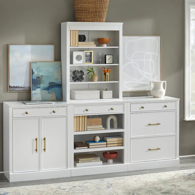 White Modern Farmhouse 1-Drawer 2-Door Storage Cabinet, 2-Person Assembly