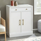 White Modern Farmhouse 1-Drawer 2-Door Storage Cabinet, 2-Person Assembly
