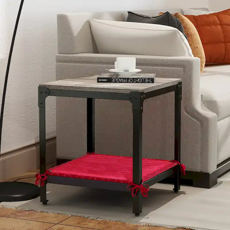 Square Side Table, Wood Top & Black Metal Base, 1-Person Use
