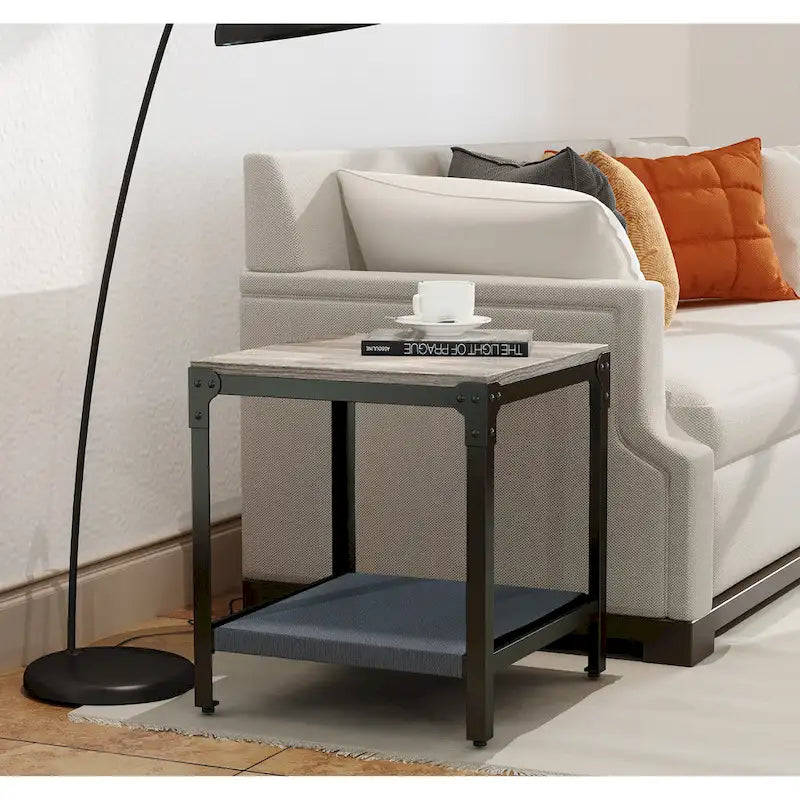 Square Side Table, Wood Top & Black Metal Base, 1-Person Use