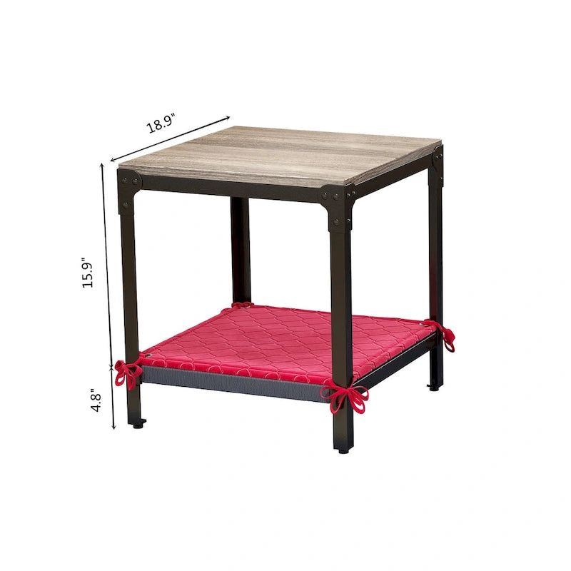 Square Side Table, Wood Top & Black Metal Base, 1-Person Use